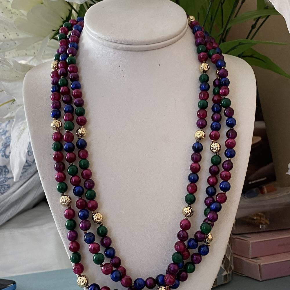 Multicolor Beaded Necklace with Gold Accents - Picture 2 of 8